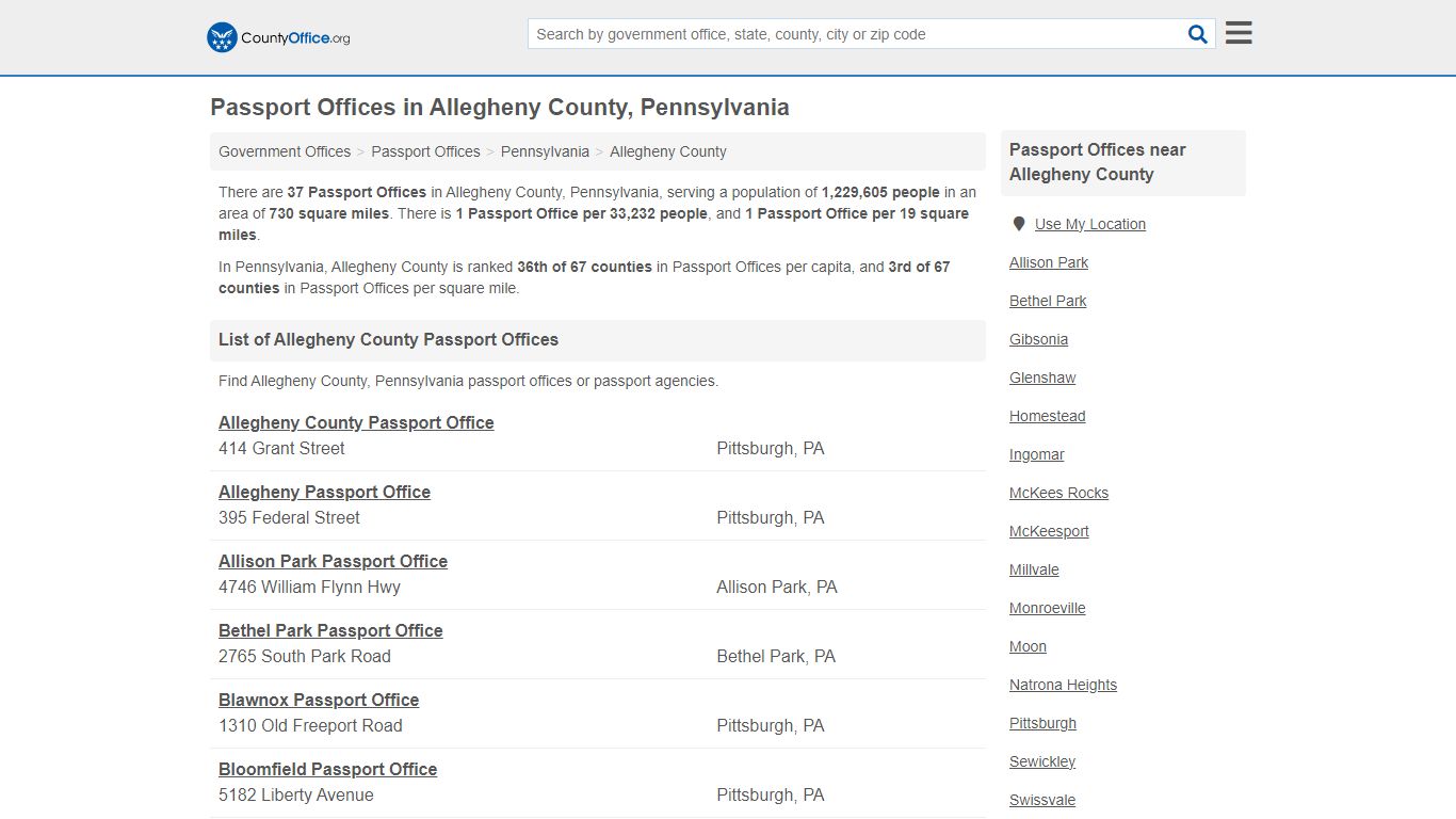 Passport Offices - Allegheny County, PA (Applications & Renewals)