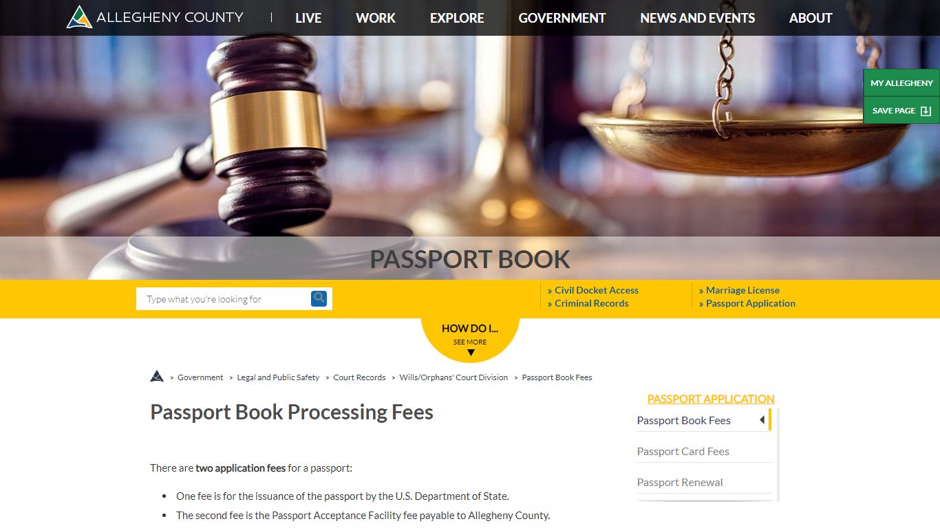 Passport Book Application Fees - Allegheny County, Pennsylvania